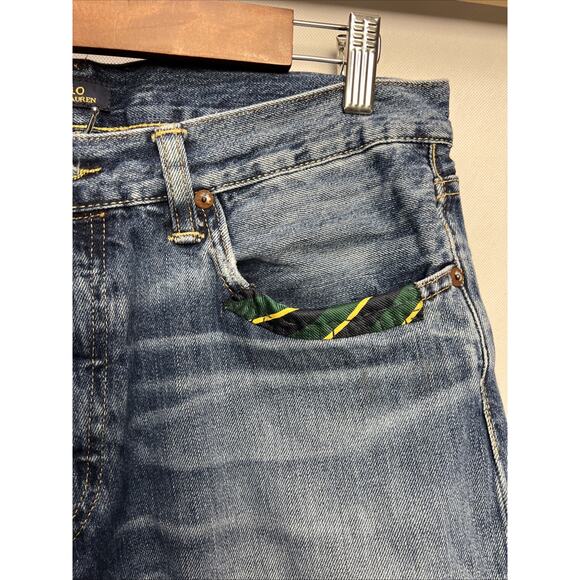 Polo Ralph Lauren Jeans Mens Size 32x32 Distressed Classic Fit Bandana Patchwork - Picture 5 of 14